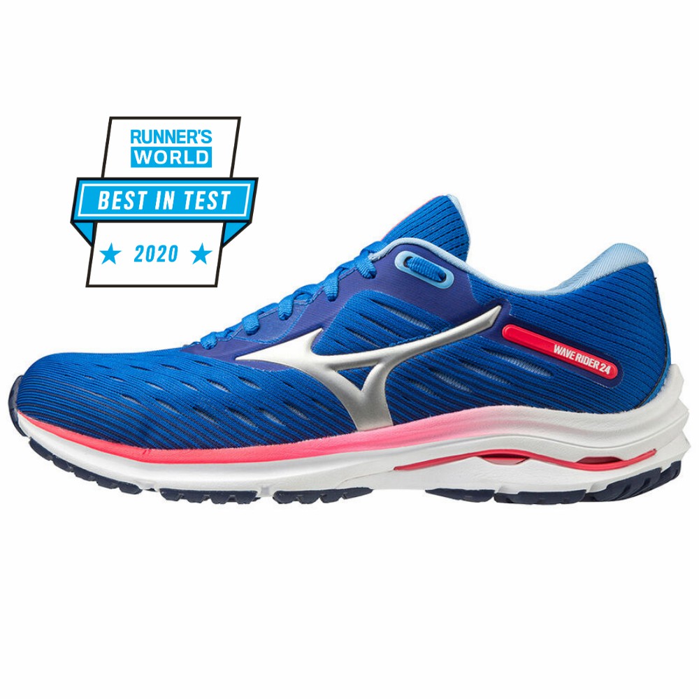 Womens Mizuno Wave Rider 24 Running Shoes Blue/ Pink Philippines (QVIRMD680)